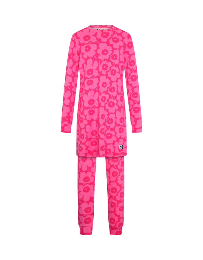 Kids pink floral pima cotton tunic and leggings set, long sleeves
