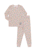 Kids' pajama set, pastel floral long-sleeve top and matching pants