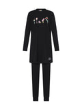 Girls black long tunic and leggings set with colorful mushroom graphic and hem patch