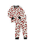Kids pajama set with white base, red poppy print, long-sleeve top and leggings