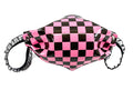 Pink Checkeredboard Face Mask Synthetic Leather Elastic Lace ups