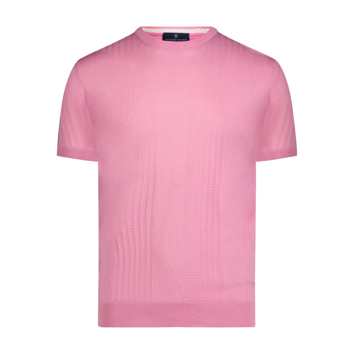 Pink Jacquard Panel Knit Polo