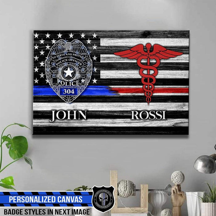 Canvas Prints 24" x 16" - BEST SELLER Personalized Canvas - Police x Nurse - Police Badge And Nurse Symbol Flag