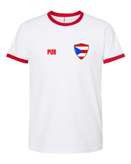 Puerto Rico Soccer Ringer Tee — Retro National Crest | NYC Factory