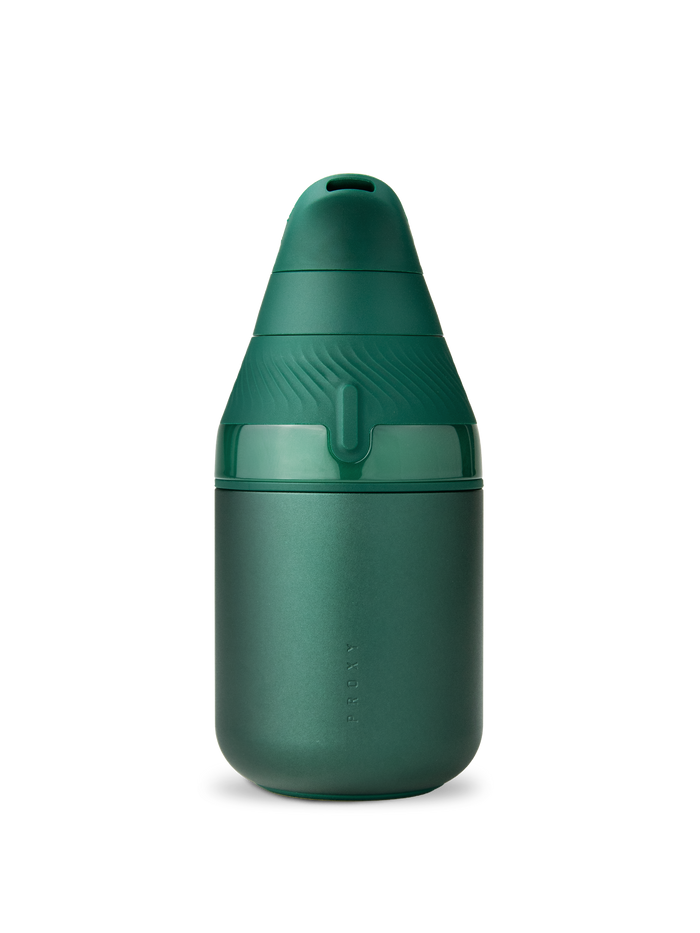 Front view of Pine Puffco Proxy Core vaporizer powered off with compact green body