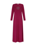 Pull-on nightgown in burgundy with long sleeves and rose embroidery at the chest