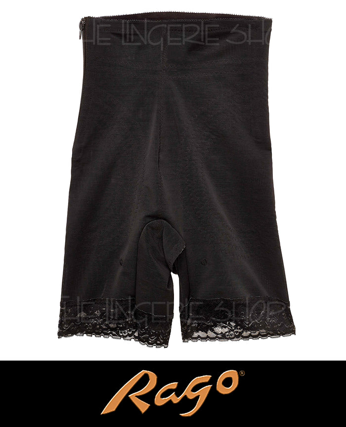 Rago hi-rise panty girdle in dark black with lace trim at leg openings