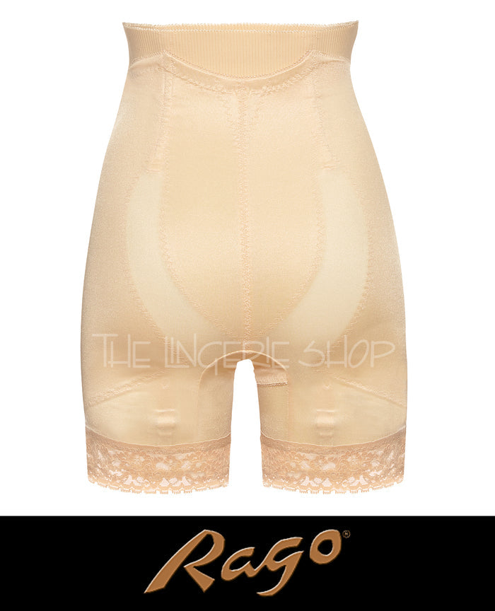Beige high-waist no-roll leg shaper girdle with lace hem