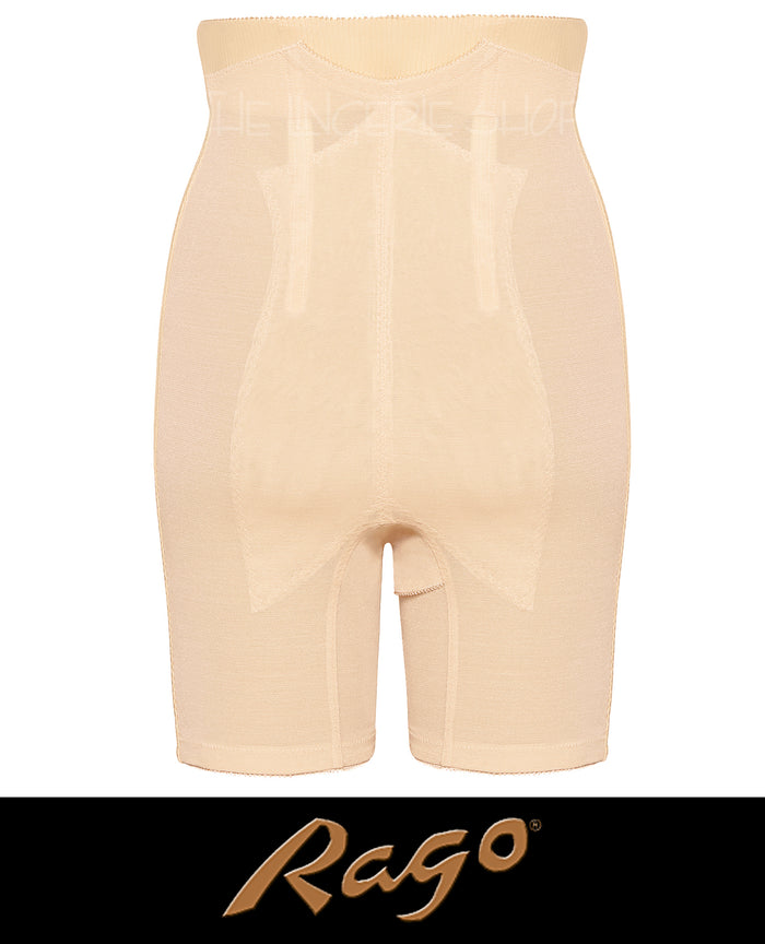 Beige high-waist leg shaper firm shaping girdle with seamless compression legs