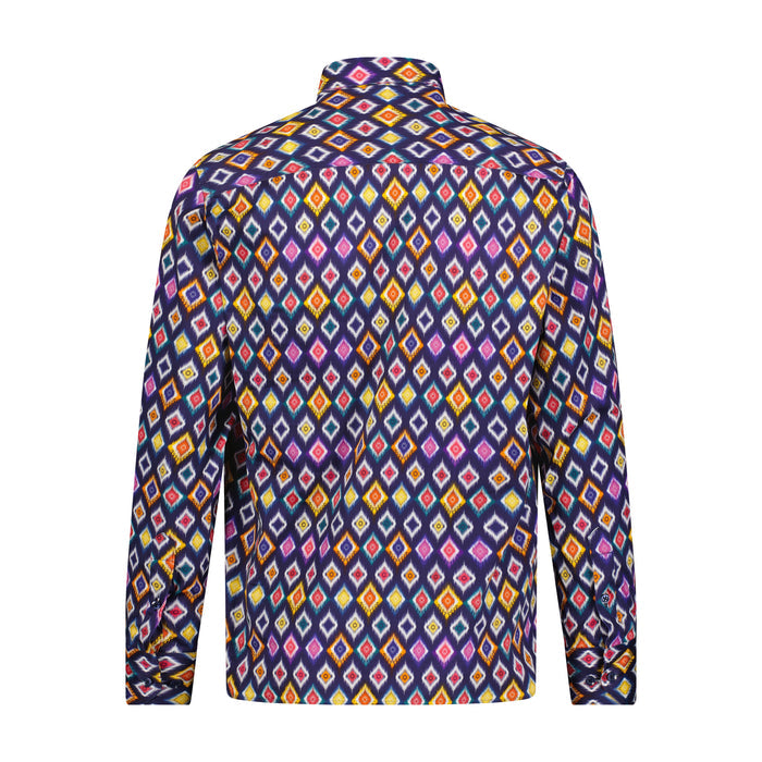 Red, Purple, and Yellow Double Diamond Print Long Sleeve Shirt