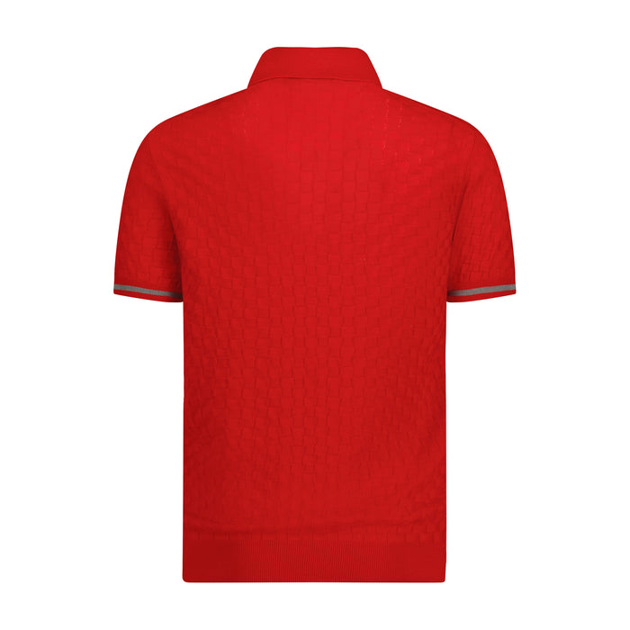 Red with Melange Grey Trim Textured Short Sleeve Knit Polo