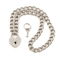 Rhinestone Heart Padlock Necklace Pendant Premium Steel Regular Chain