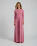 Rose Grace maxi dress, long sleeves, button-front bodice, dusty rose pink