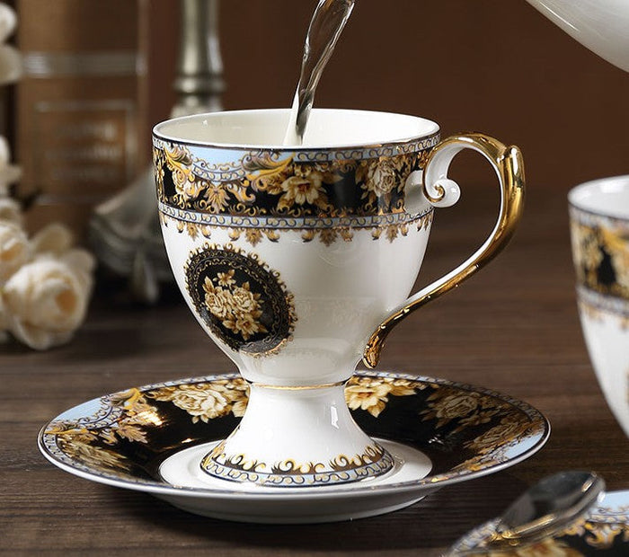 Royal Porcelain Tea Cup Saucer Set, 8 oz Tea Cup and Saucer in Gift Box as Birthday Gift, Elegant Ceramic Coffee Cups, Beautiful British Tea Cups-Paintingforhome