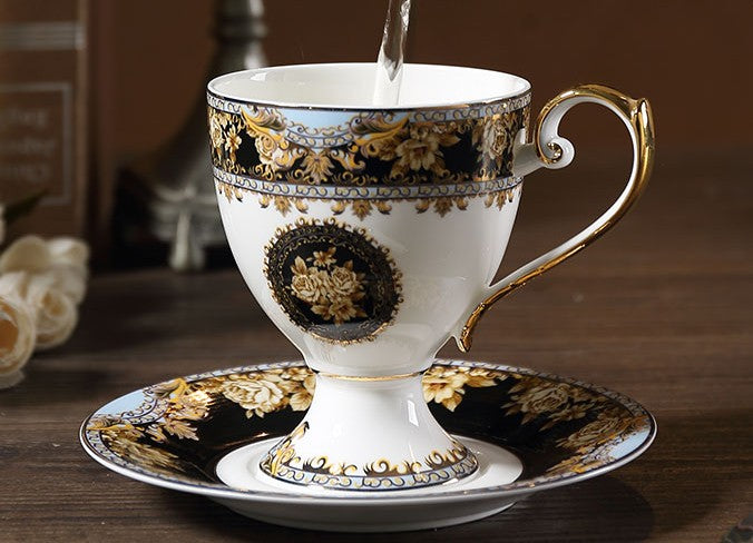 Royal Porcelain Tea Cup Saucer Set, 8 oz Tea Cup and Saucer in Gift Box as Birthday Gift, Elegant Ceramic Coffee Cups, Beautiful British Tea Cups-Paintingforhome