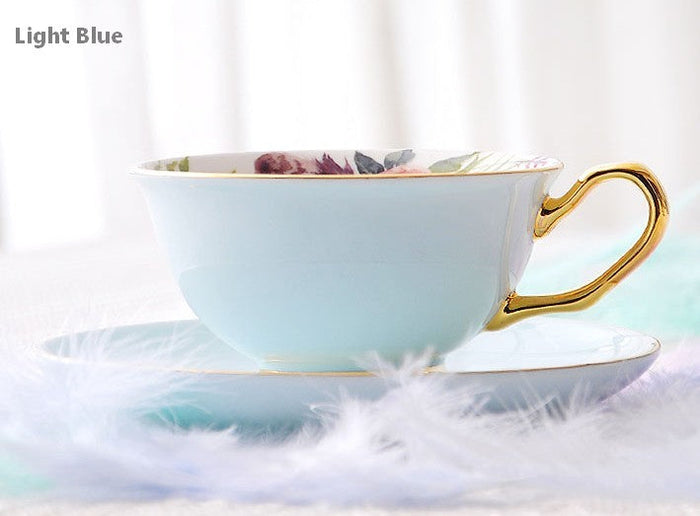 Royal Porcelain Tea Cup Saucer Set, Elegant Flower Pattern Ceramic Coffee Cups, Beautiful British Tea Cups, Unique Traditional Afternoon Tea Cup and Saucer in Gift Box-Paintingforhome