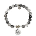 Rutilated Quartz Gemstone Bracelet with Cardinal Sterling Silver Charm