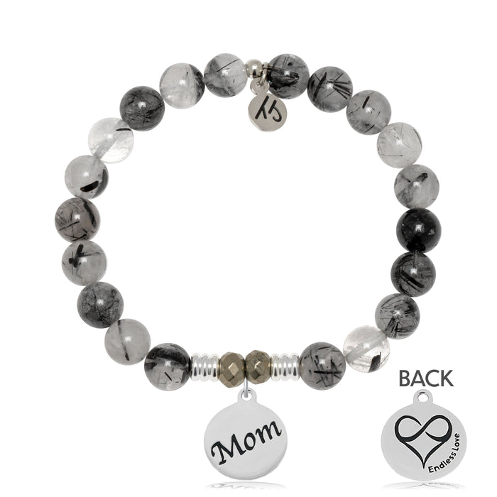 Rutilated Quartz Gemstone Bracelet with Mom Sterling Silver Charm