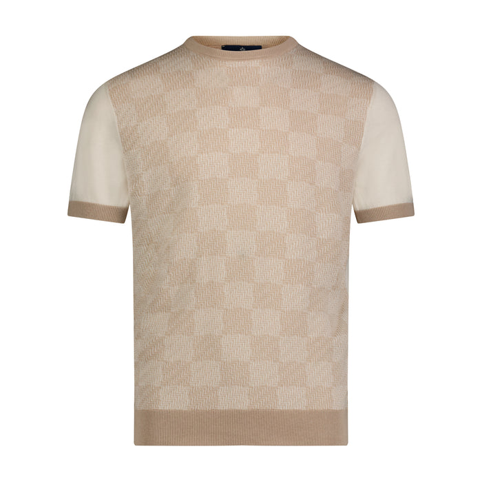 Sand, Ecru, and Cream Muted Wave Print Short Sleeve Knit Polo