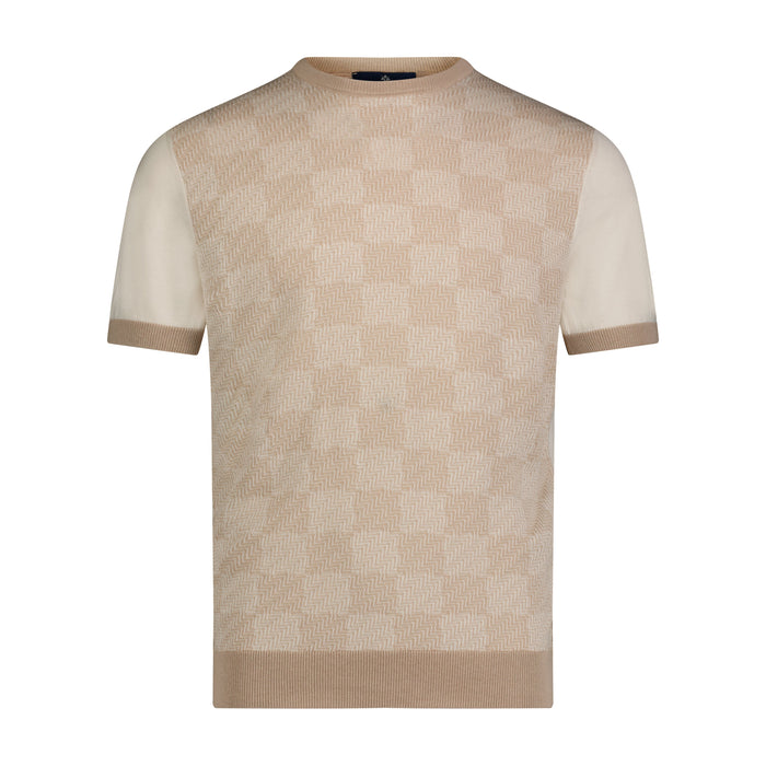 Sand, Ecru, and Cream Muted Wave Print Short Sleeve Knit Polo