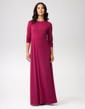 Women's wine long-sleeve nightgown with front pocket
