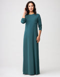 Teal long-sleeve nightgown with front pocket