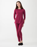 Satin Trimmed Soft Pajama Legging Set with Pocket Berry