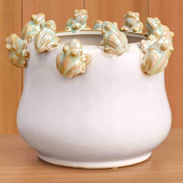 Secret Garden Stoneware Tiny Frogs Planter