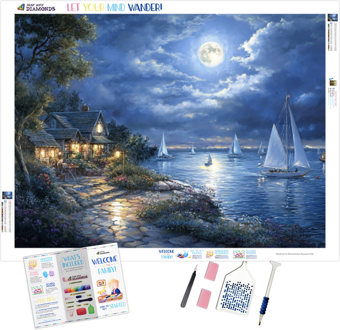 Serene Harbor Scene Under A Full Moon
