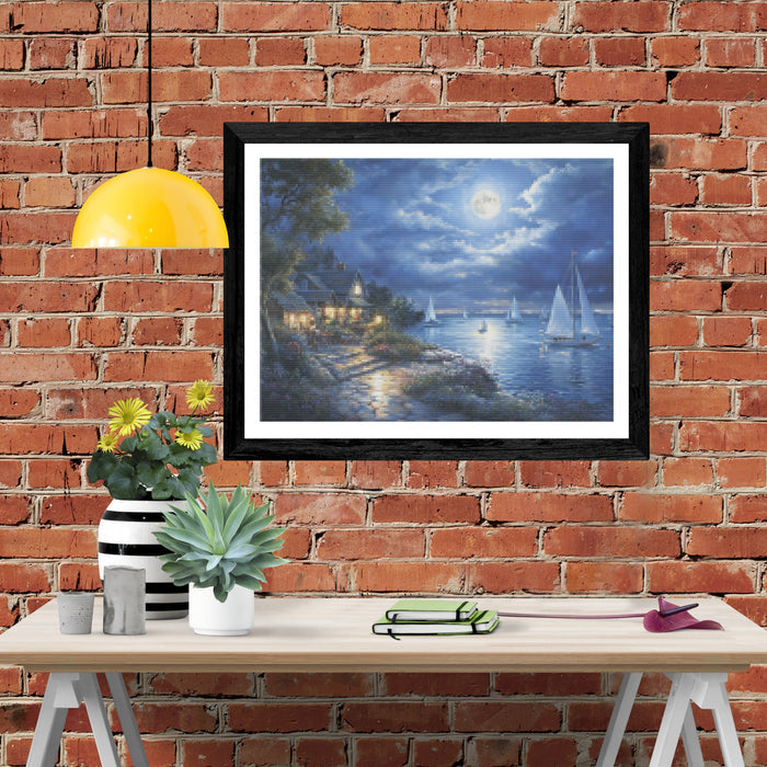 Serene Harbor Scene Under A Full Moon