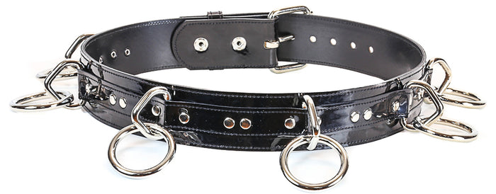 Shiny Patent Black Bondage Belt Large Rings