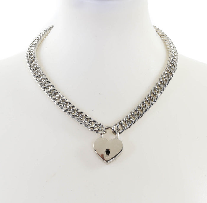 Silver Heart Padlock Necklace Pendant Premium Diamond Cut Chain