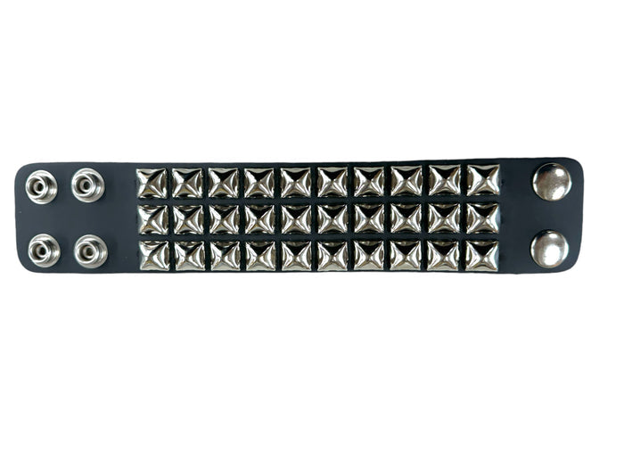 Silver Pyramid Studded Leather Punk Bracelet