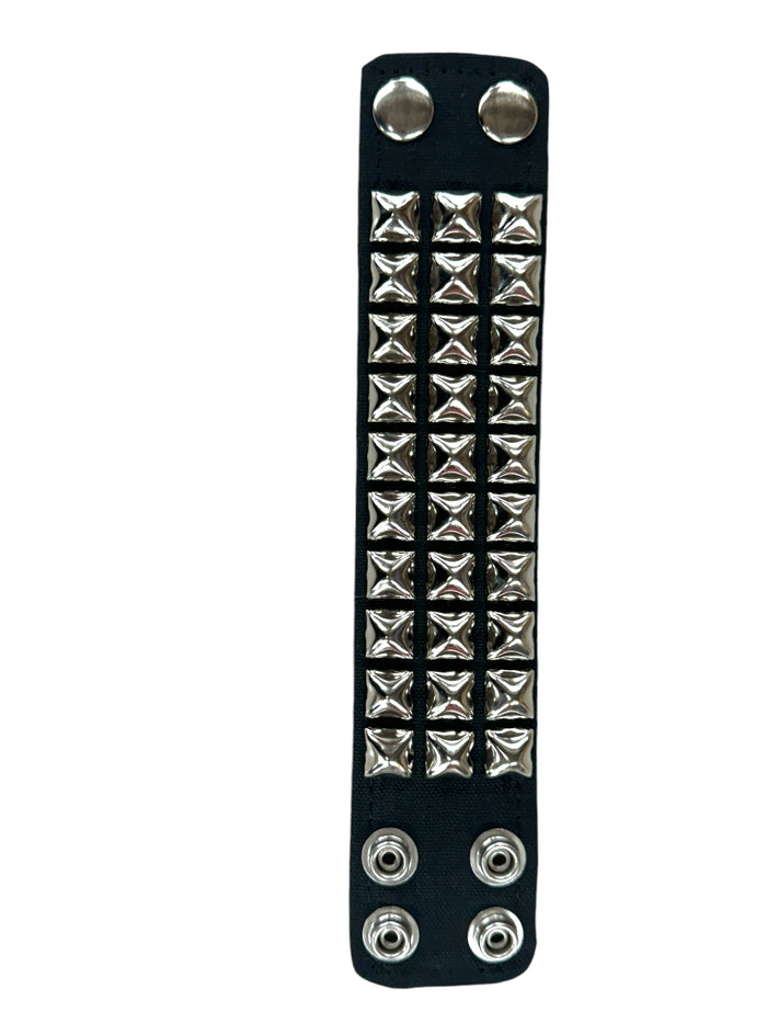 Silver Pyramid Studded Leather Punk Bracelet