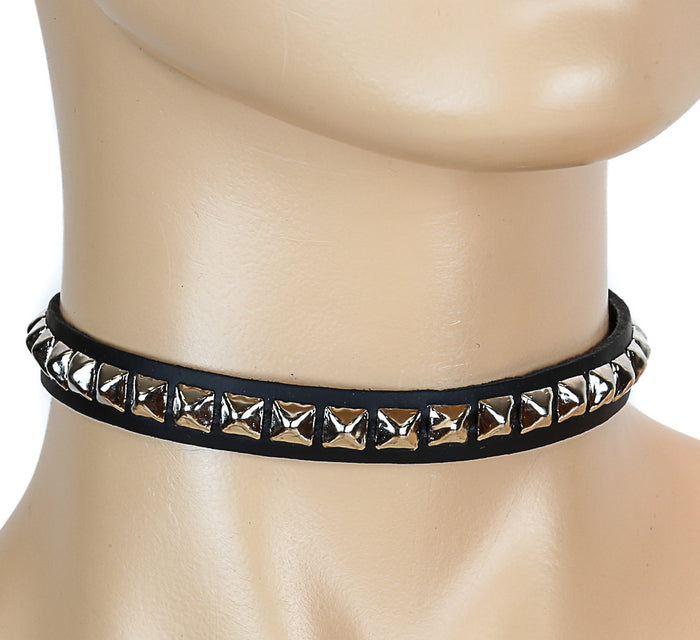 Simple Black Studded Leather Choker