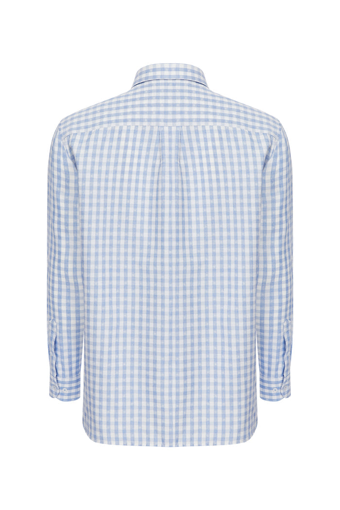 Blue and white checkered shirt on a white background