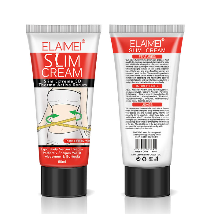 Crème amincissante pour le corps en tube, texture lisse et hydratante, sans marque visible, pour le soin du corps.