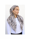 Pre-tied snake-skin patterned headscarf in gray with dark accents