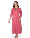 Pink soft nightshirt with lace keyhole neckline, three-quarter sleeves