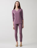 Soft Pajama Legging Set with Satin Trimmed Vneck Lilac