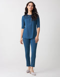Soft Pajama Legging Set with Sparkly Lace Teal Blue