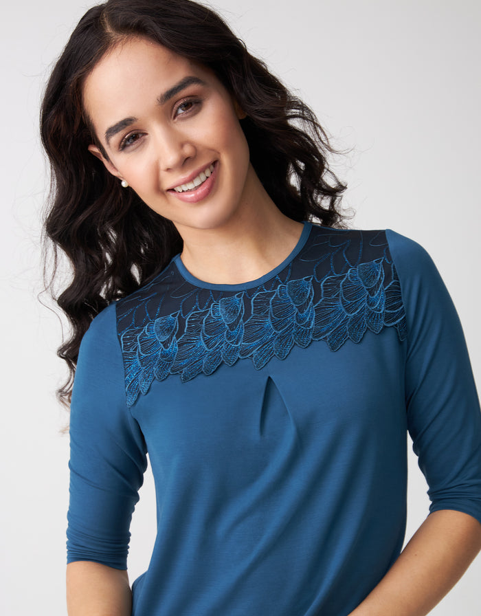 Soft Pajama Legging Set with Sparkly Lace Teal Blue