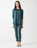 Soft Pajama Legging Set with Sparkly Lace Teal Green