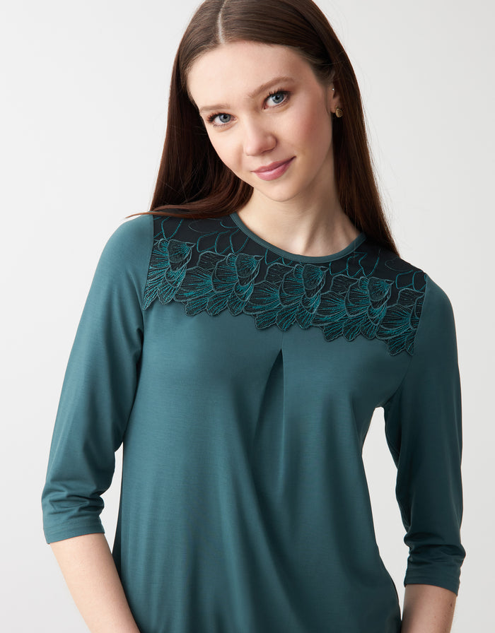 Soft Pajama Legging Set with Sparkly Lace Teal Green