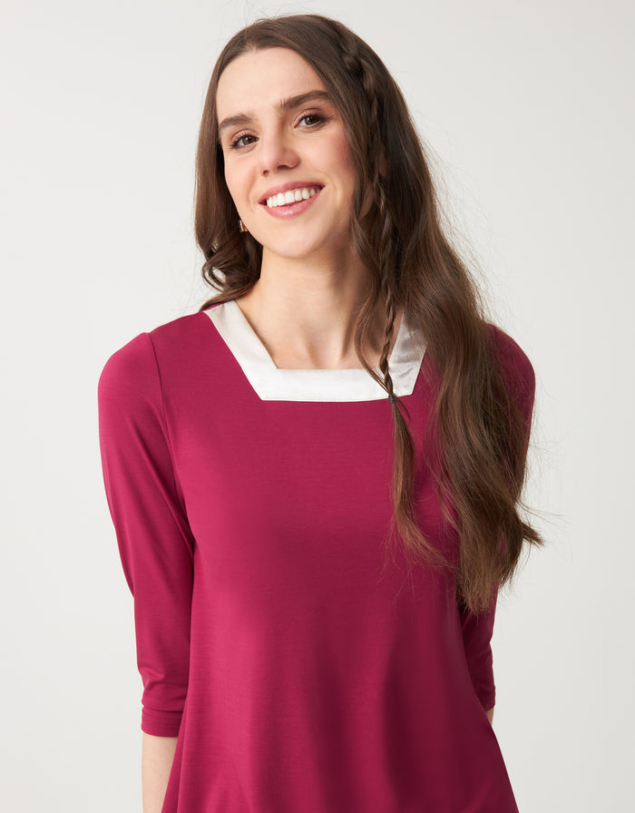 Soft Pajama Legging Set with Square Cut Satin Neckline Berry