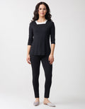 Soft Pajama Legging Set with Square Cut Satin Neckline Black