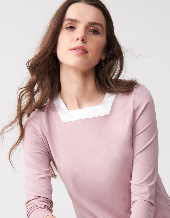 Soft Pajama Legging Set with Square Cut Satin Neckline Mauve
