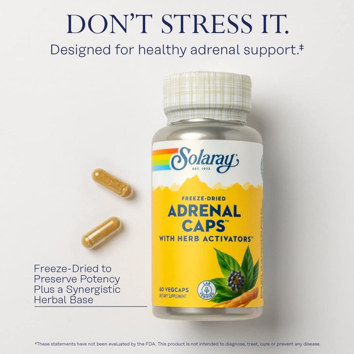 SOLARAY Adrenal Caps Freeze Dried, Veg Cap (Btl - Plastic) 170mg 60ct - The Oasis of Health