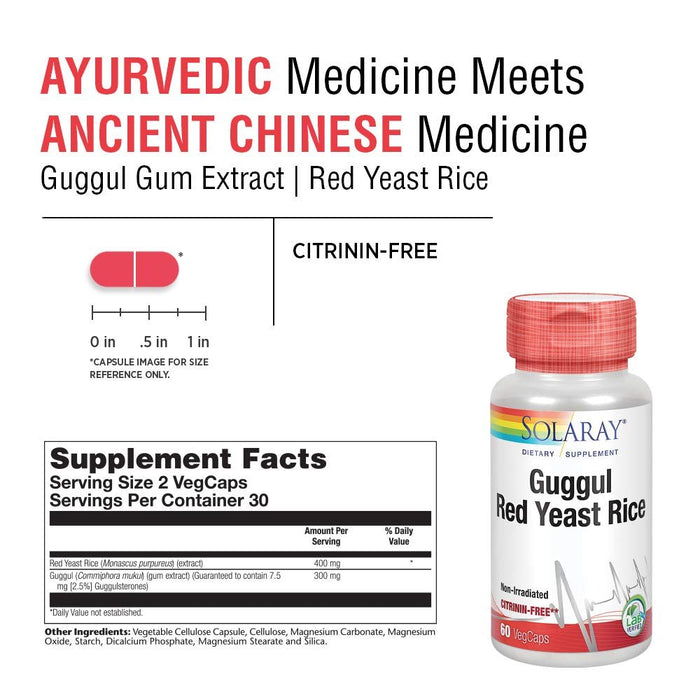 Solaray Guggul and Red Yeast Rice Supplement, 60 Count - The Oasis of Health