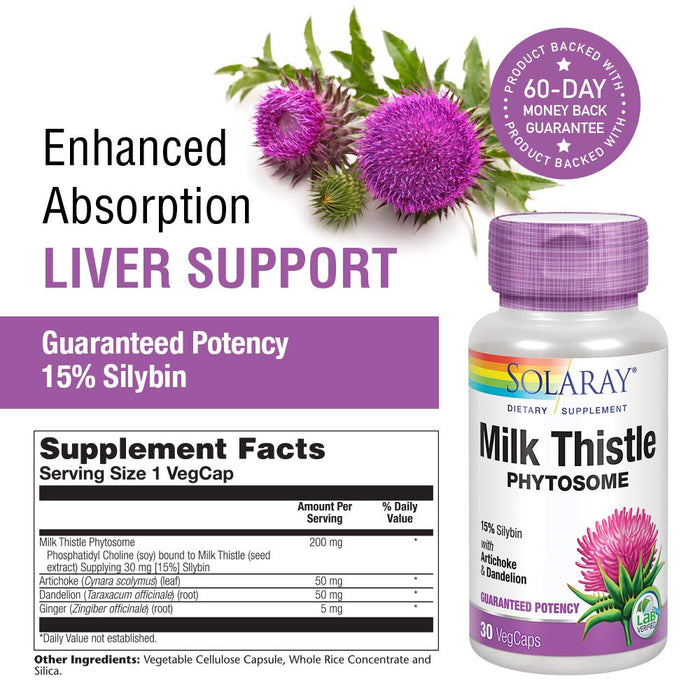SOLARAY Milk Thistle Phytosome Supplement, 200mg, 30 Count - The Oasis of Health